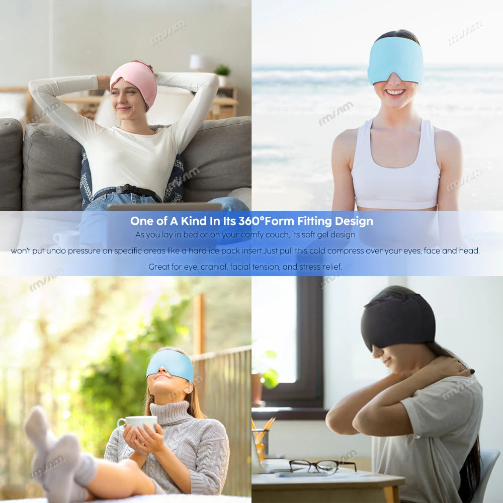 Head Massager Cap Gel Hot Cold Therapy Headache Migraine Relief Cap Stress Pressure Pain Relief Massage Hat Cold Hat Eye Mask