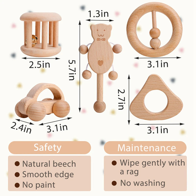 Newly 1Pc Baby Rattles Animal Moon Beech Ring Baby Teething Chew Toys Handmade Baby Rings DIY Accessories Baby Toys 2020 Teether
