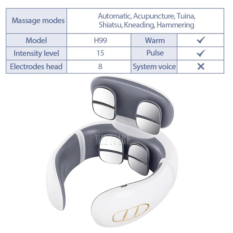 TENS Pulse Back Neck Massage Wireless Smart Sholder Cervical Massager Heating Relief Pain Muscle Punch Beating Health
