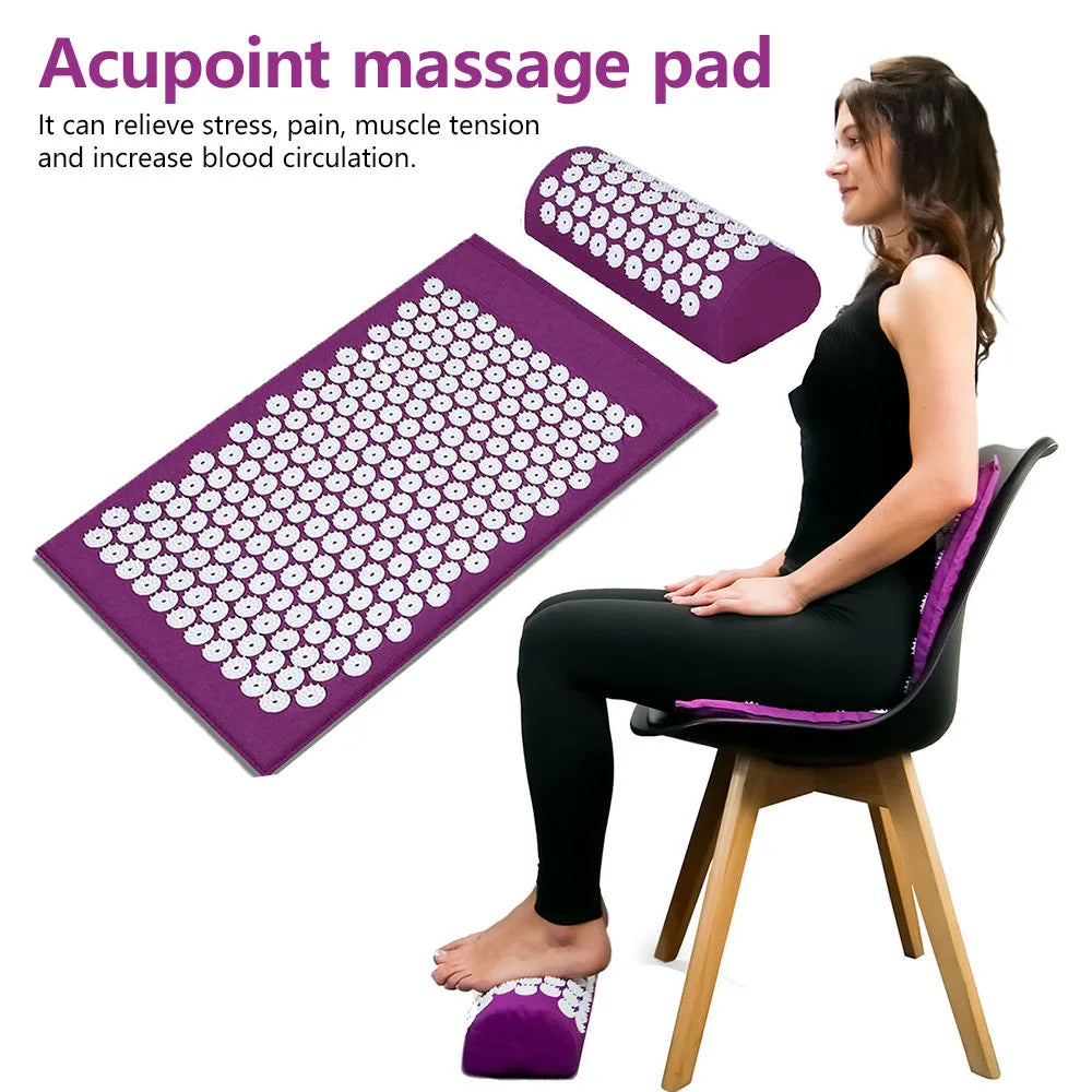 Massager Cushion Massage Yoga Mat Acupressure Relieve Pain Stress Back Body Pain Spike Mat Acupuncture Mat and Pillow Set