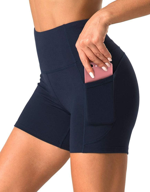 Load image into Gallery viewer, High Waist Yoga Shorts for Women with 2 Side Pockets Tummy Control Running Home Workout Shorts
